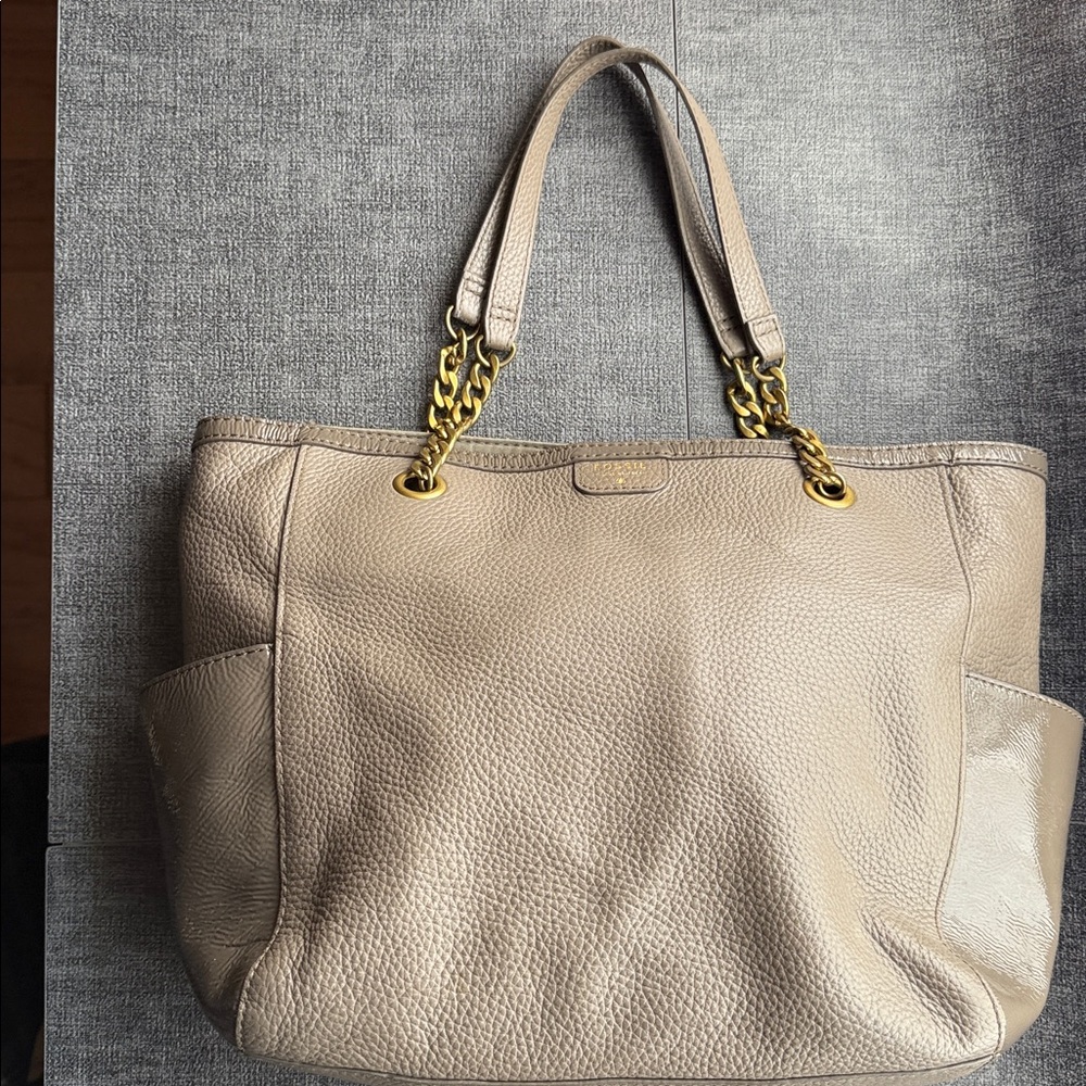 Taupe (Grey) Pebbled Leather Fossil Tote Bag - 4x11x16